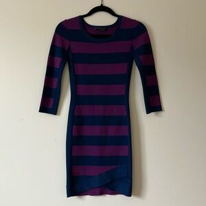 Navy purple striped body con dress